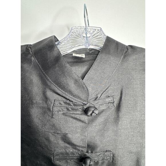 Vintage 100% Thai Silk Jacket Black Mandarin Collar Frog Buttons large - Picture 9 of 14